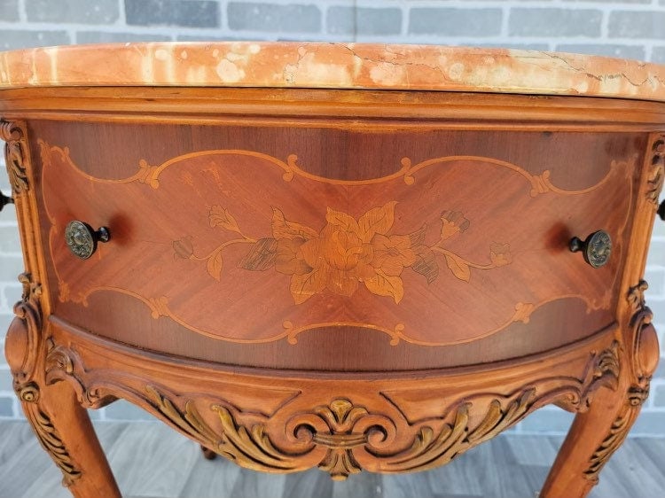 Antique Victorian Inlaid Round Marble Top Table - 4