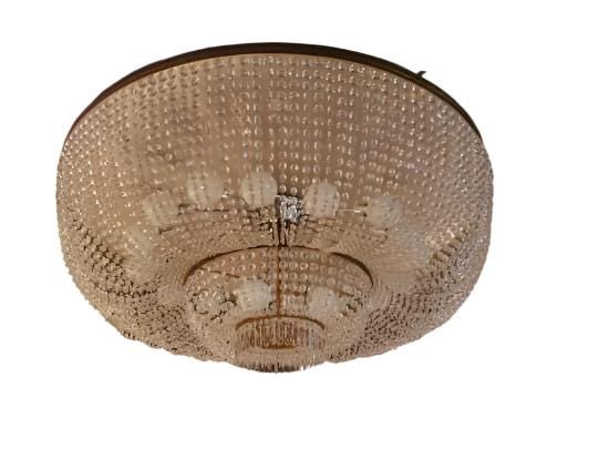 Vintage Crystal and Brass Flush Mount Ballroom Chandelier - 2