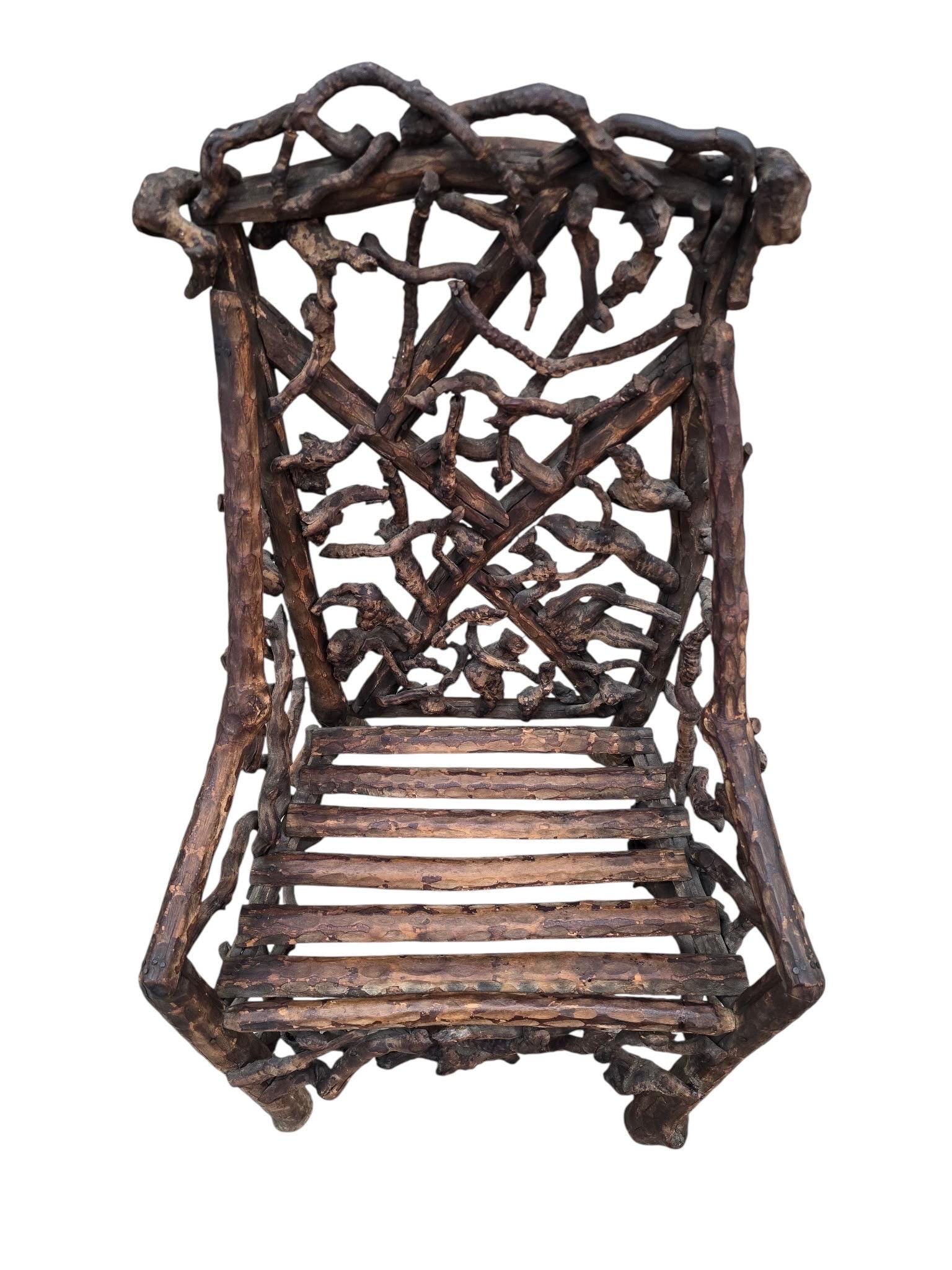 Antique Rustic Handcrafted Adirondack Child's Chair - 3