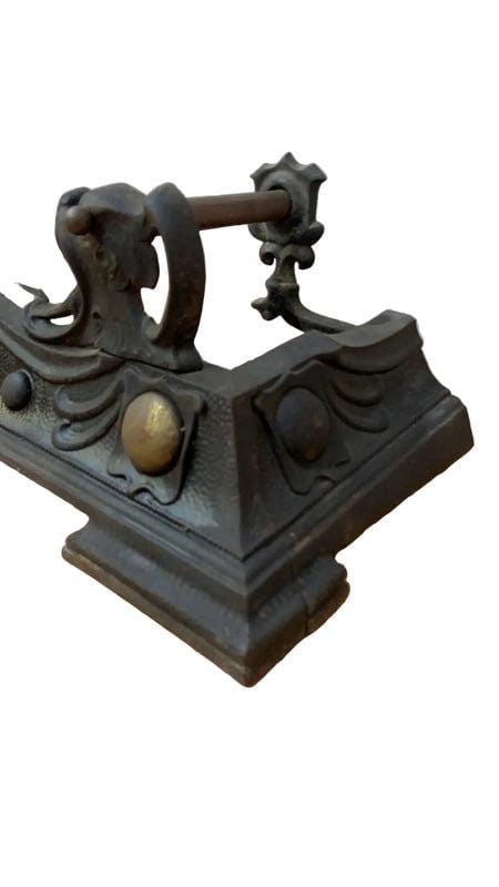 Victorian Art Nouveau Style Cast Iron and Brass Fire Fender - 2