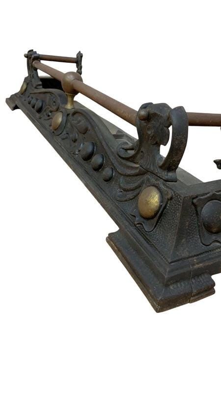 Victorian Art Nouveau Style Cast Iron and Brass Fire Fender - 4