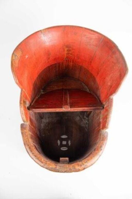 Antique Chinese Qing Dynasty Red Lacquer Child’s Wagon / Wash Tub - 3