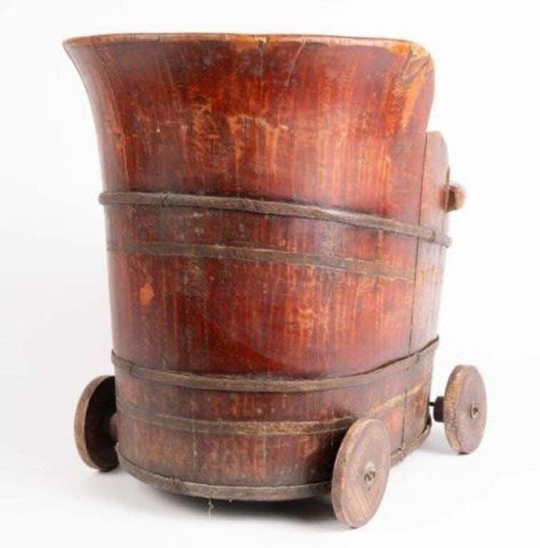 Antique Chinese Qing Dynasty Red Lacquer Child’s Wagon / Wash Tub - 5