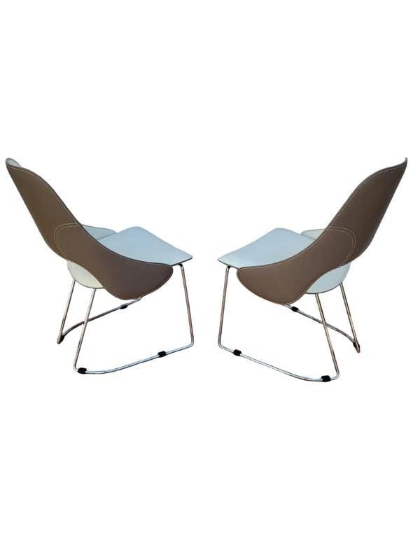 Modern Tender Leather Side Chairs by Fasem - Pair - 2