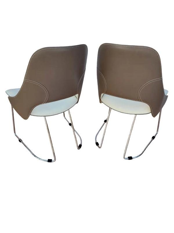 Modern Tender Leather Side Chairs by Fasem - Pair - 3