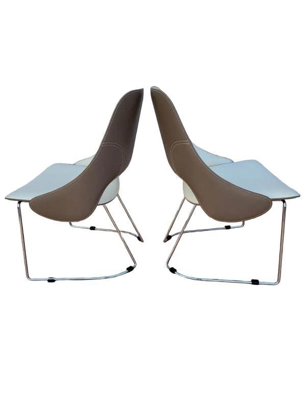 Modern Tender Leather Side Chairs by Fasem - Pair - 5
