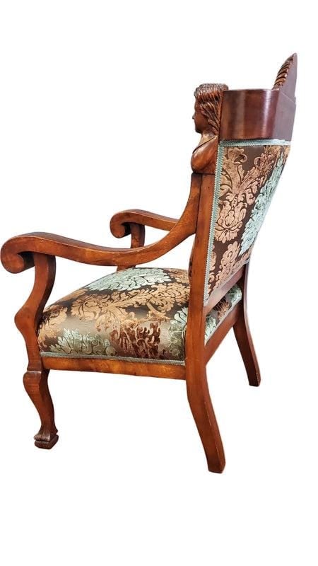 Antique Figural Carved Ornate Armchair by Karpen Furniture Co. Newly Reupholstered - 3