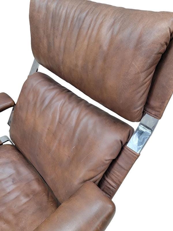MCM Richard Hersberger Brown Leather Lounge Chairs and Ottoman - 3