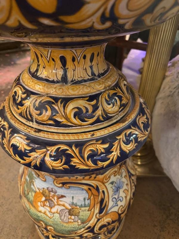 Antique French Montagnon Nevers Majolica Jardinière on Pedestal - 2