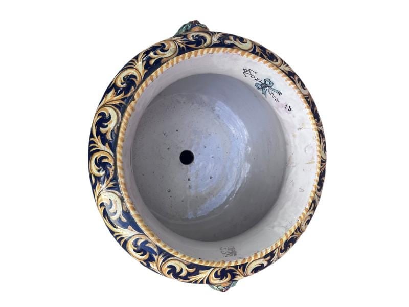 Antique French Montagnon Nevers Majolica Jardinière on Pedestal - 4