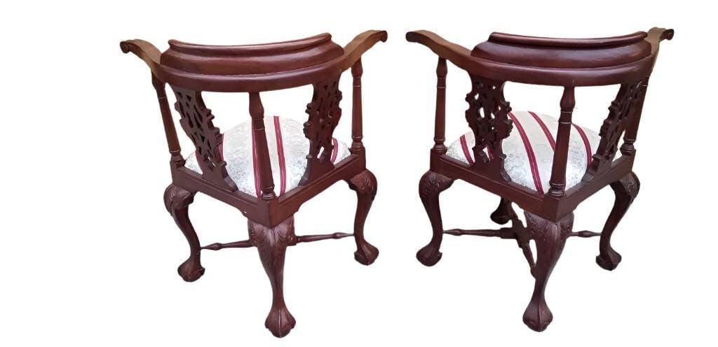 Antique English Carved Corner Chair - Pair - 3