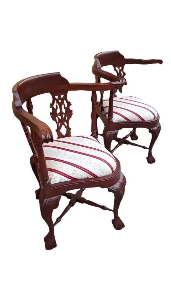 Antique English Carved Corner Chair - Pair - 4