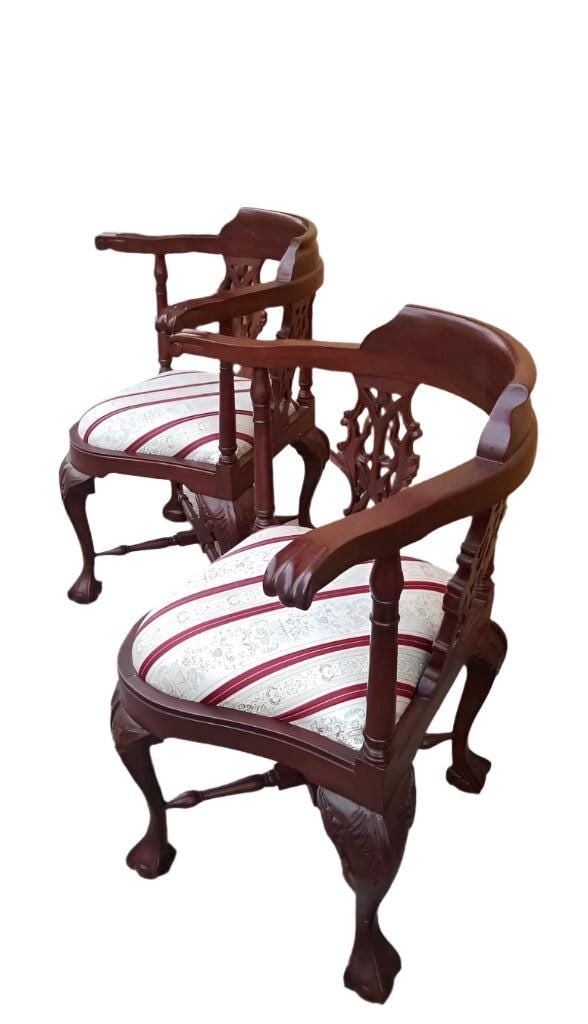 Antique English Carved Corner Chair - Pair - 5