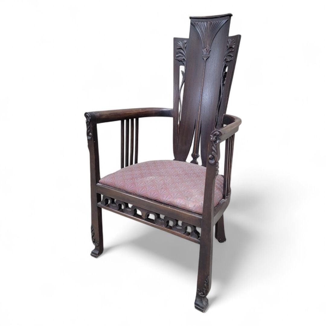 Antique Gothic Revival/Arts and Crafts Carved Armchair - 3