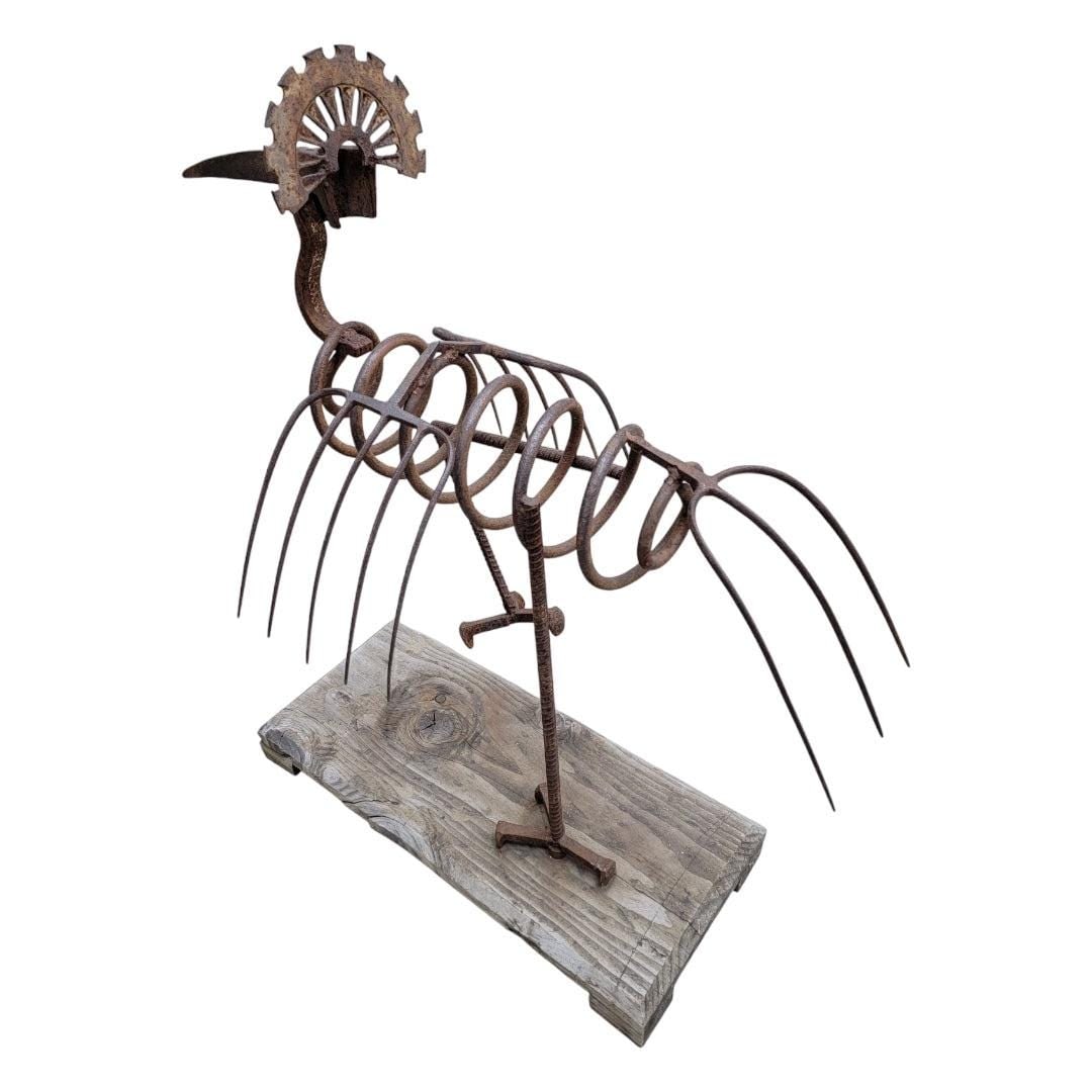 Vintage Hand Forged Peacock Garden Folk Art Statue - 5