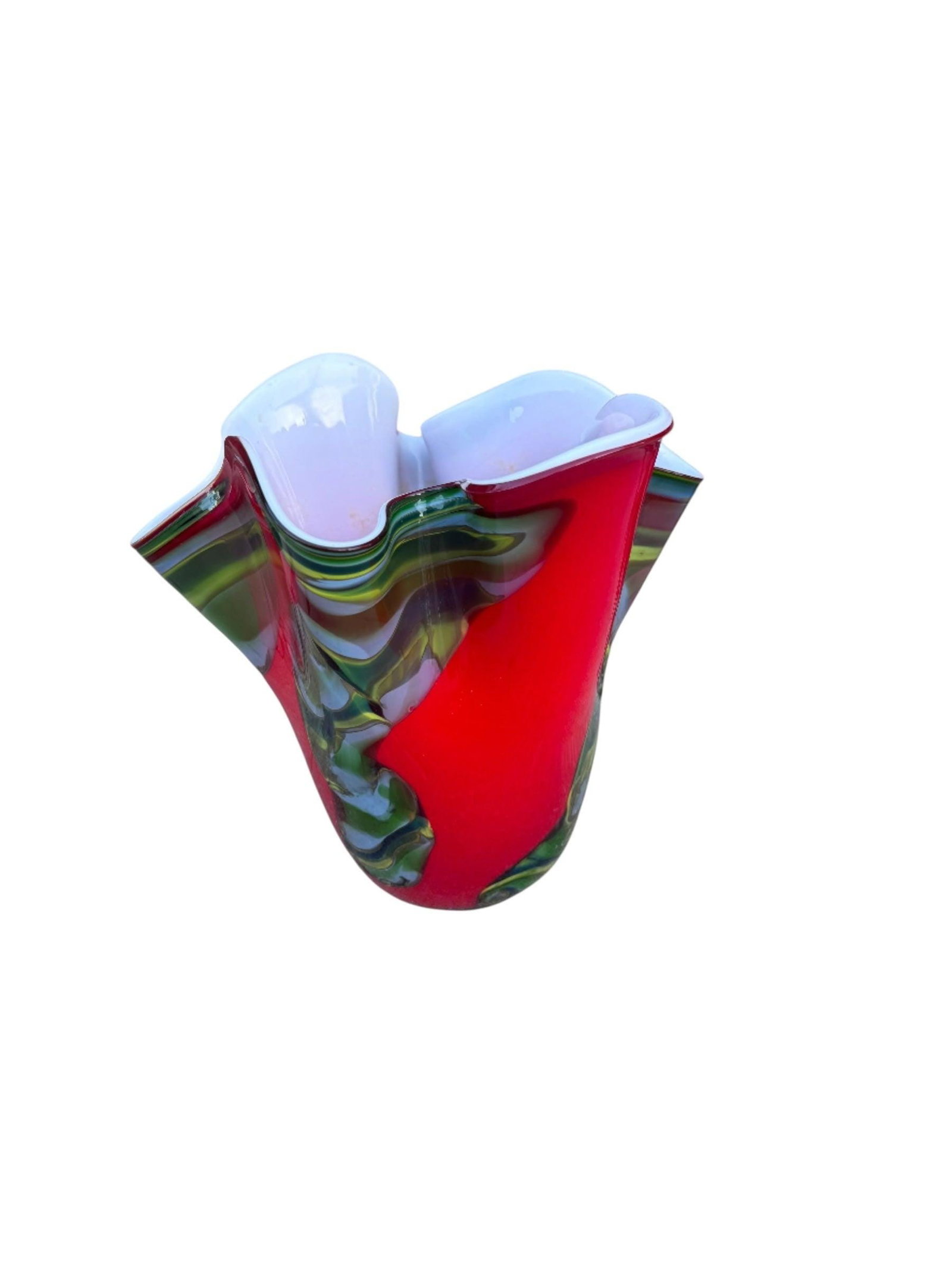 Vintage Italian Red and Green Glass Vase: Title: Vintage Italian Red and Green Glass Vase Description: Materials: glassVintage Italian Red and Green Glass VaseCirca Mid 20th Century DimensionsH 10”W 10”D 9”CONDITION: Please