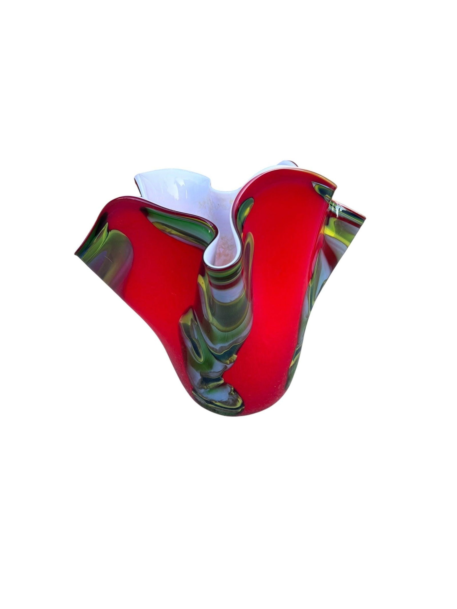 Vintage Italian Red and Green Glass Vase - 6