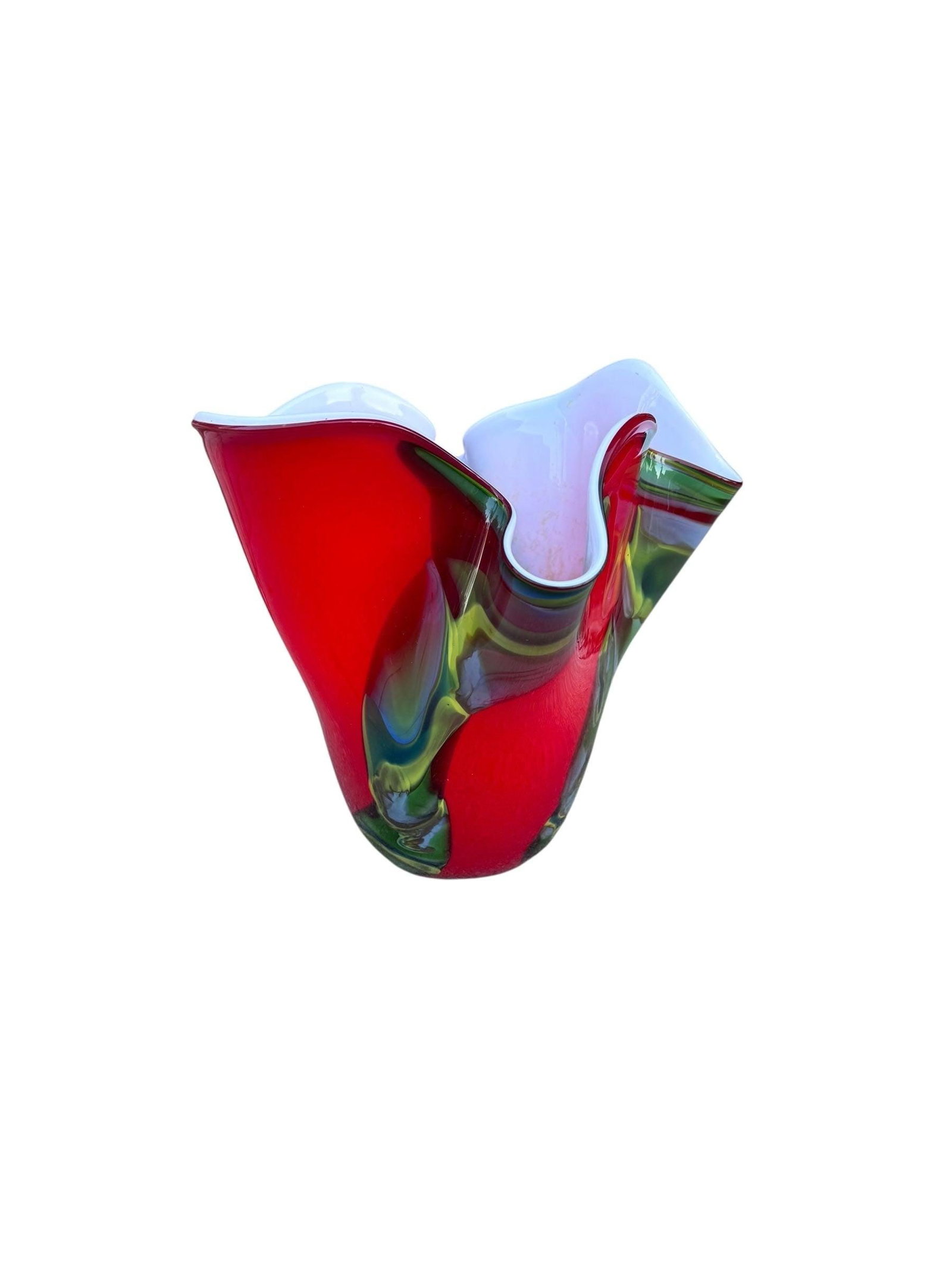 Vintage Italian Red and Green Glass Vase - 7