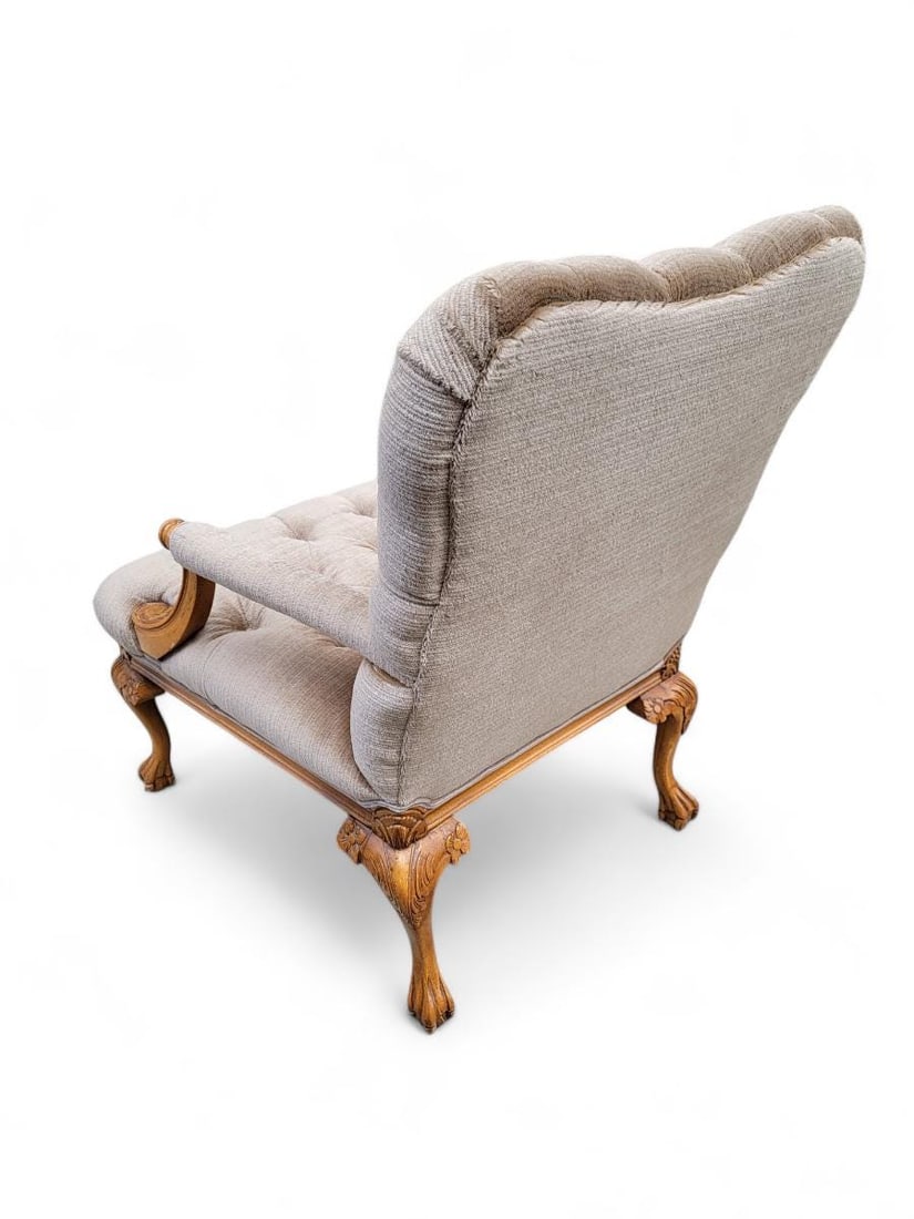 Vintage French Louis XV Style Fauteuil Tufted Armchair and Ottoman Newly Reupholstered - 3