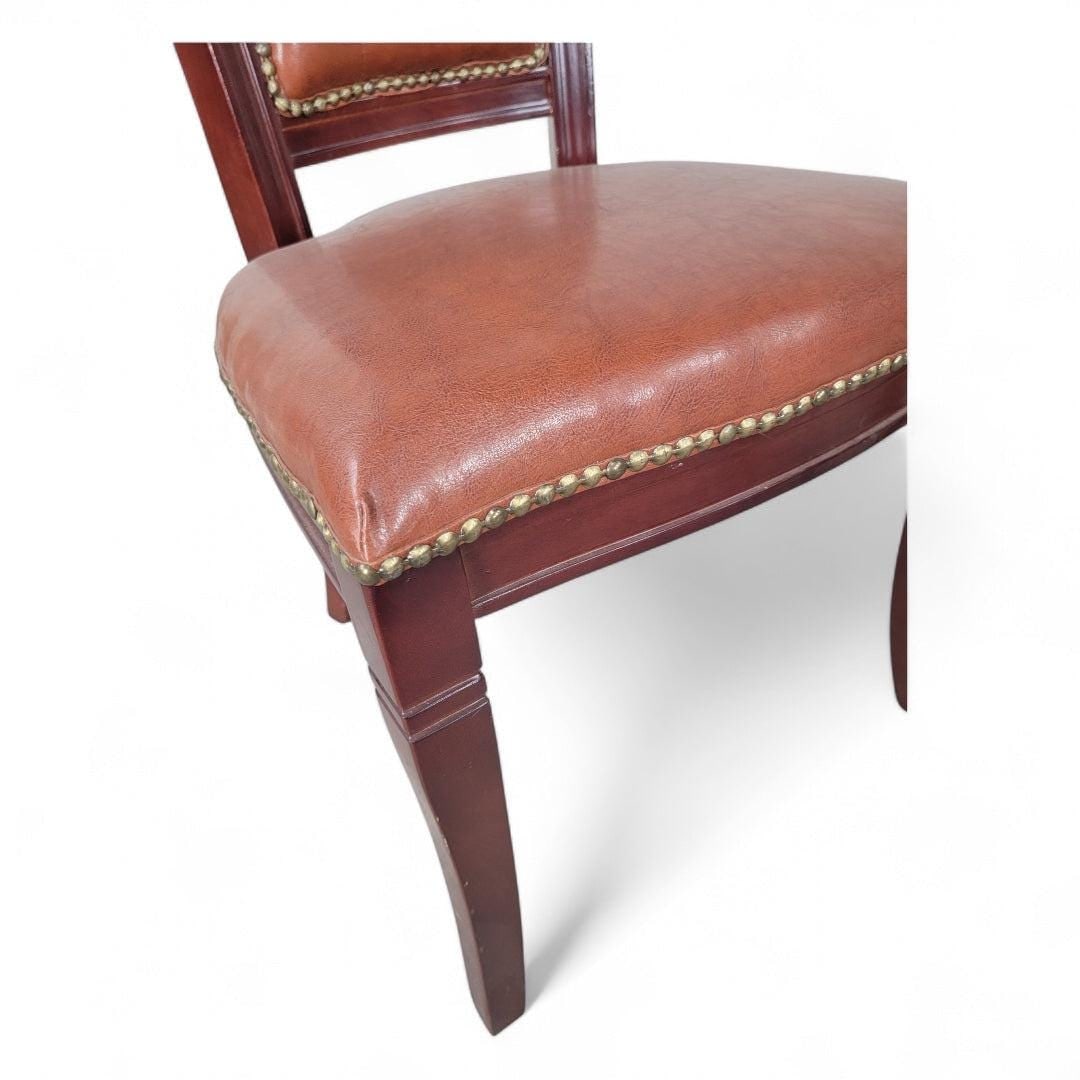 Vintage Italian Mahogany Scroll Back Tufted Leather Side Chairs with Nailhead Trim, Pair - 7