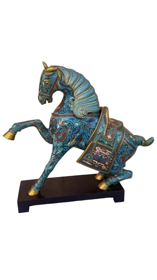 Vintage Chinese Cloisonné War Horse Sculptures - Pair - 6
