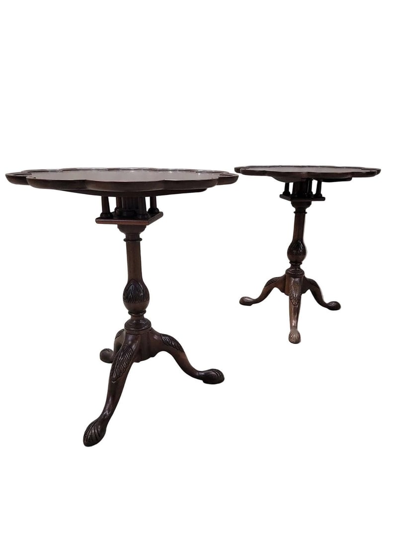 Vintage Chippendale StyleTilt Top Table by Baker - Pair - 5