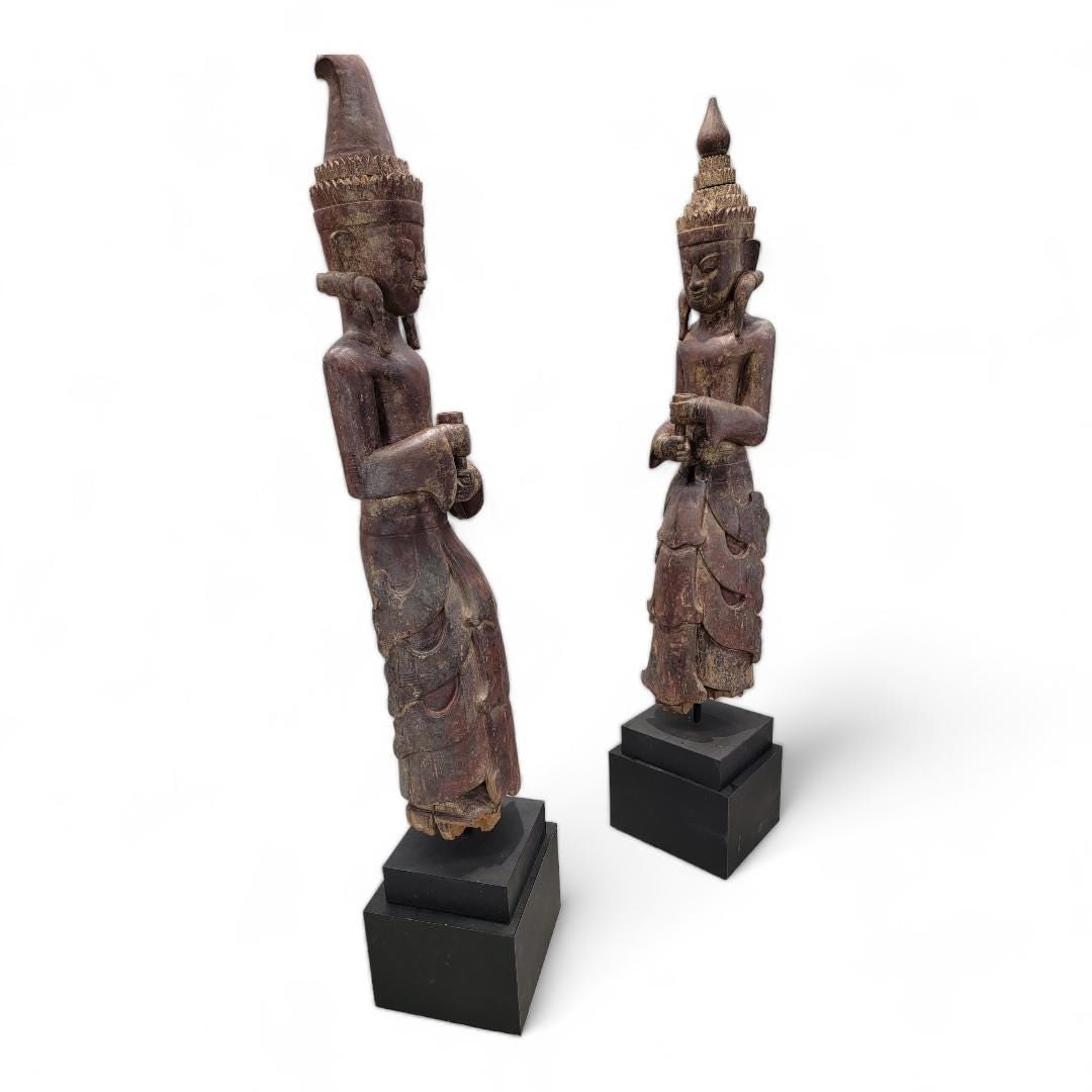Antique Burmese Monastic Sculptures - Set of 2 - 4