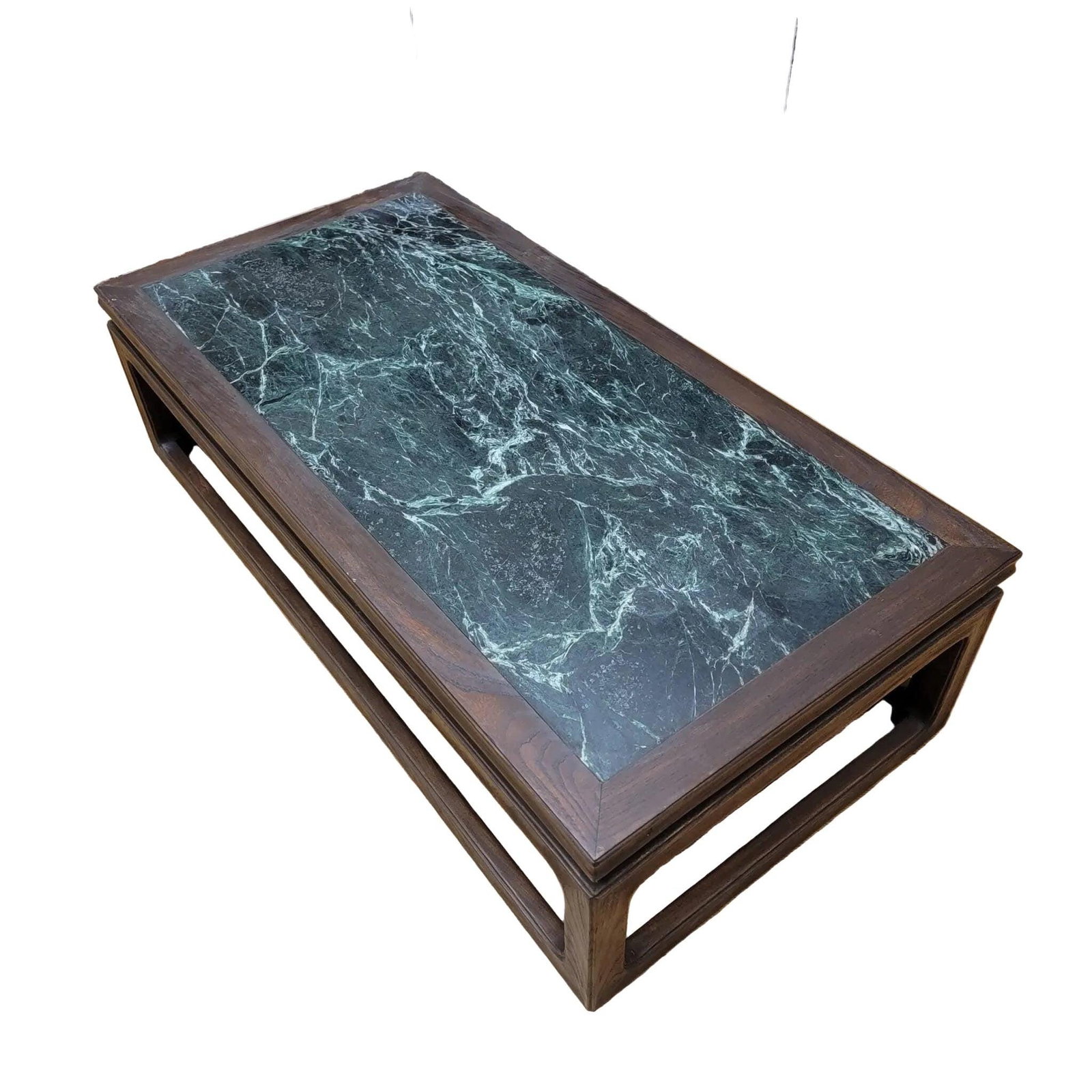 Antique Shanxi Province Elm Coffee Table with Green Marble Stone Top - 2