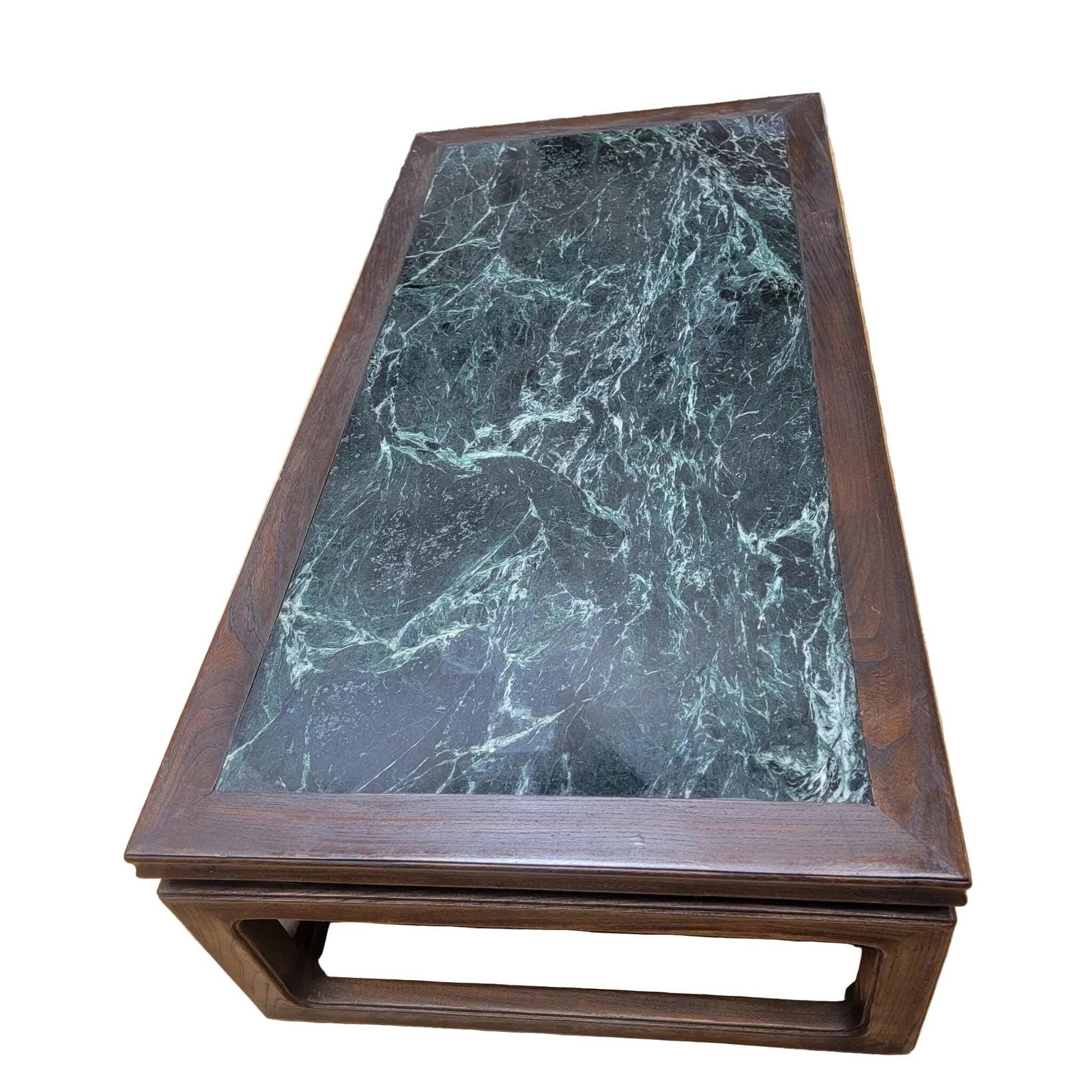 Antique Shanxi Province Elm Coffee Table with Green Marble Stone Top - 5