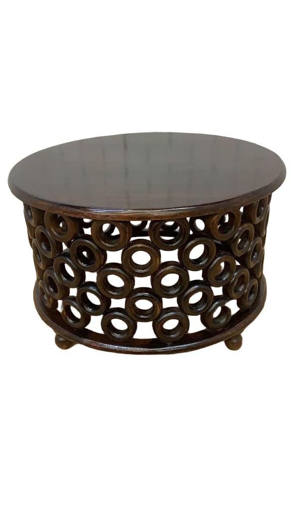 Vintage Modern Tribal Style Carved Drum Coffee Table - 2