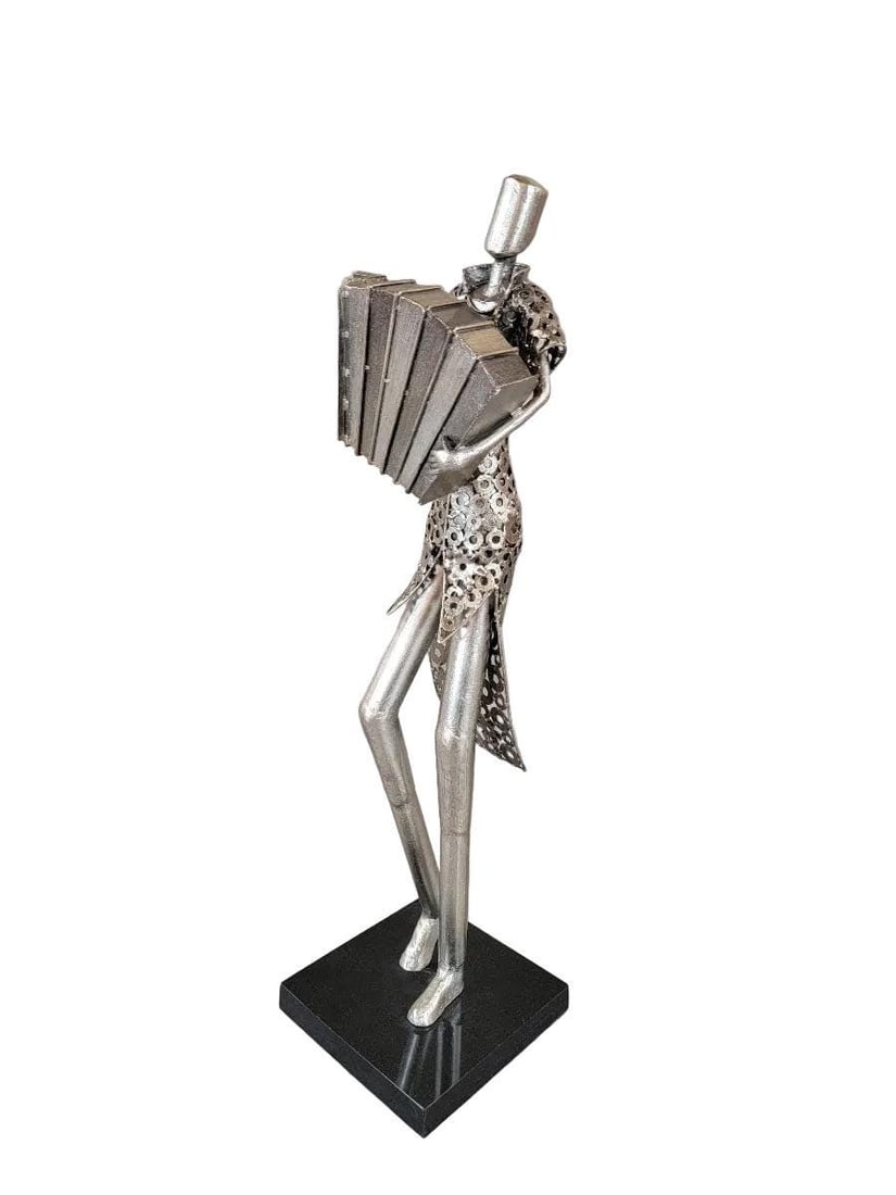 Vintage Metal Art Organ Player Statue - 2