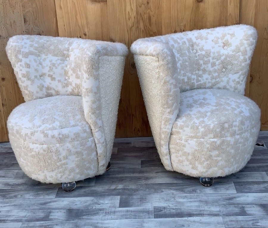 Mid Century Modern Asymmetrical Corkscrew Lounges Newly Upholstered in Boucle - Pair - 5
