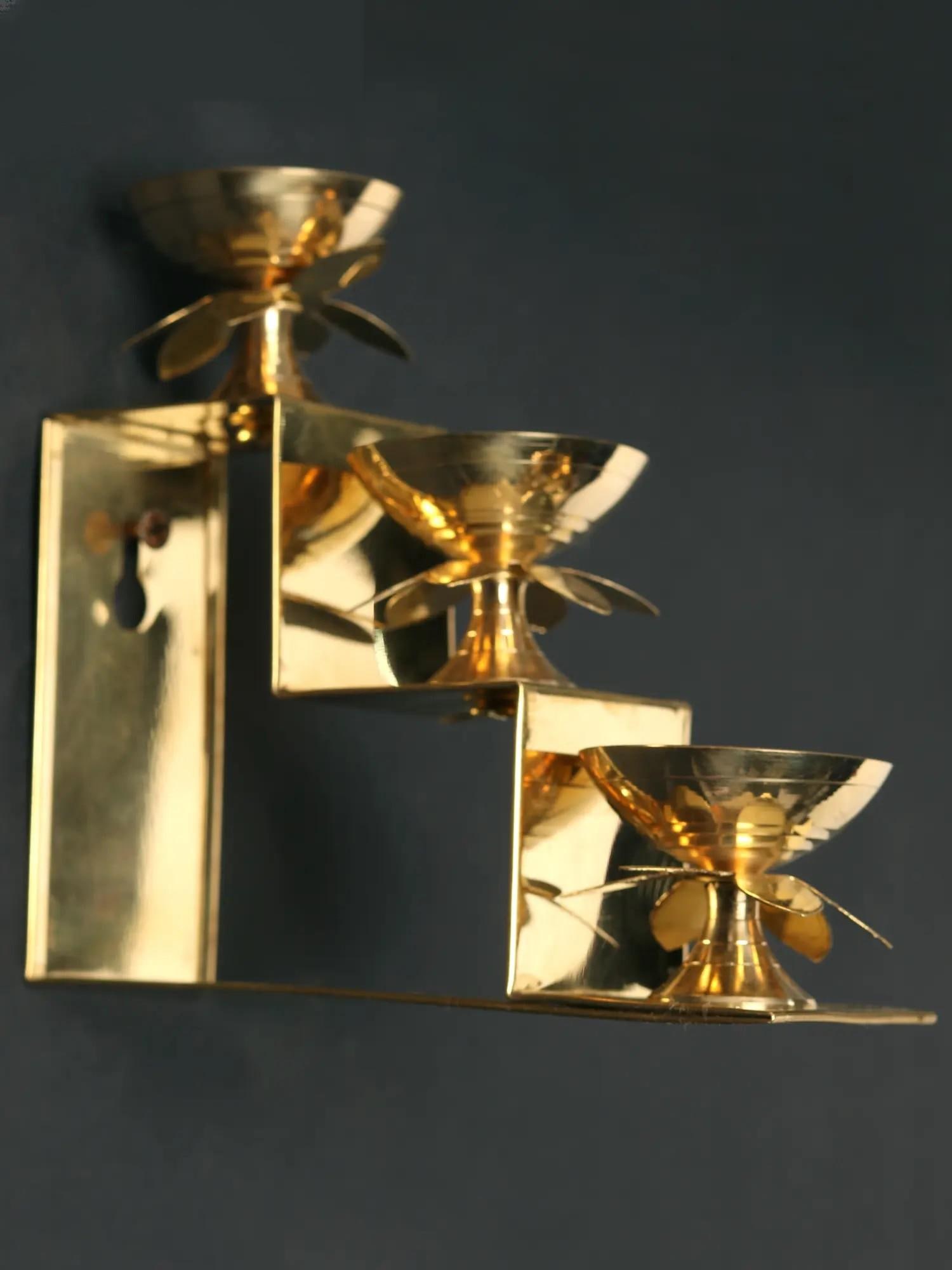 Brass Set of Three Lamps on Steps | Wall Hanging / Table Piece - 2