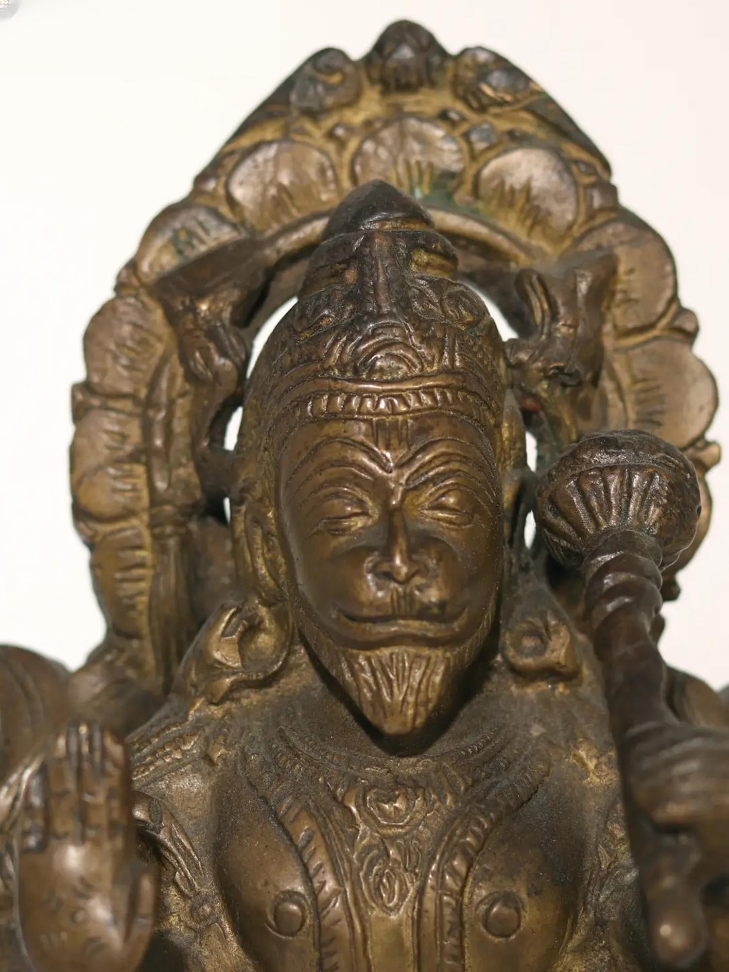 7" Blessing Lord Hanuman Brass Statue - 2