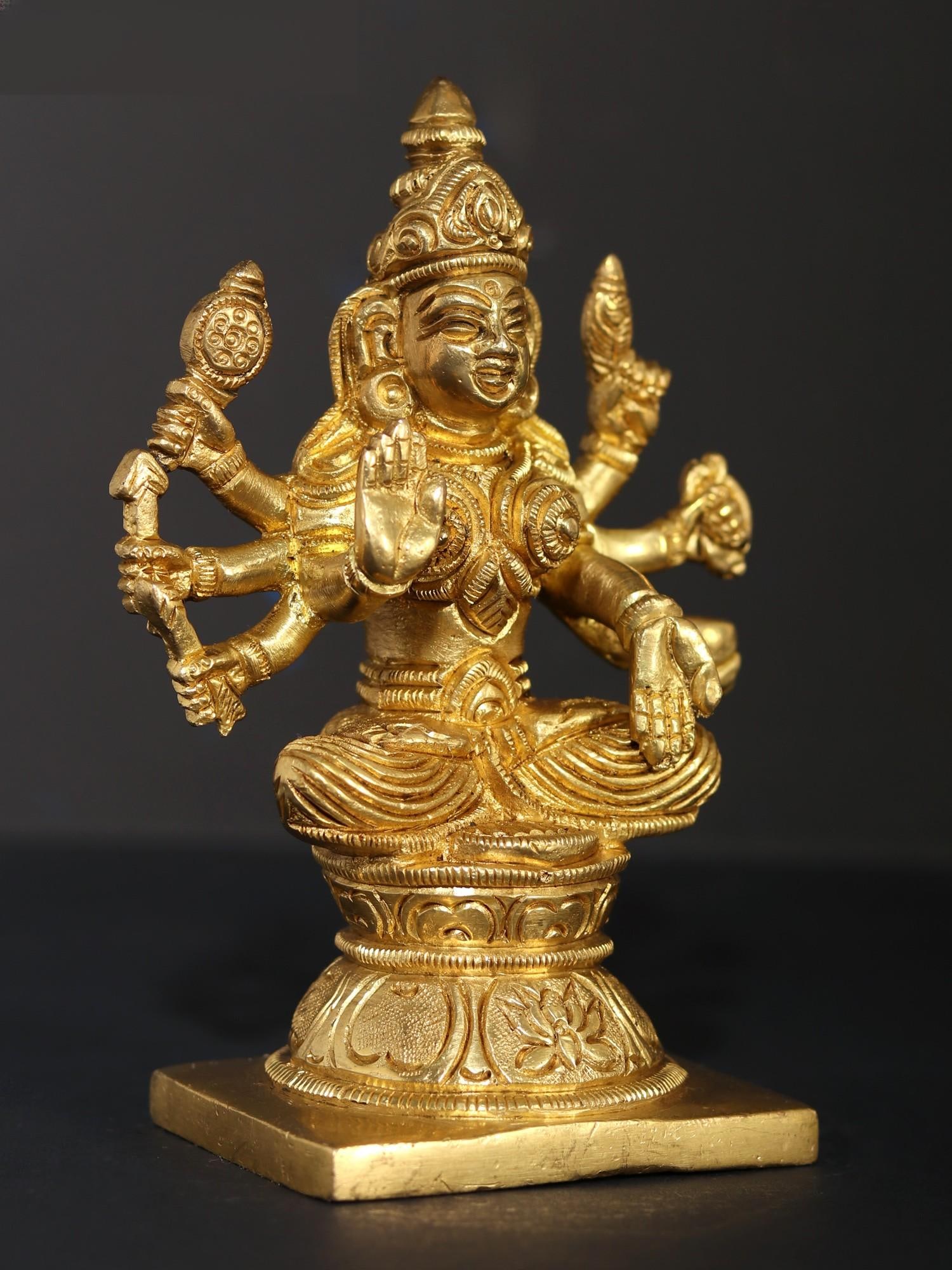 5" Veera/Dhairya Lakshmi - Goddess Who Bestows Valour During Battles | Brass Statue - 2