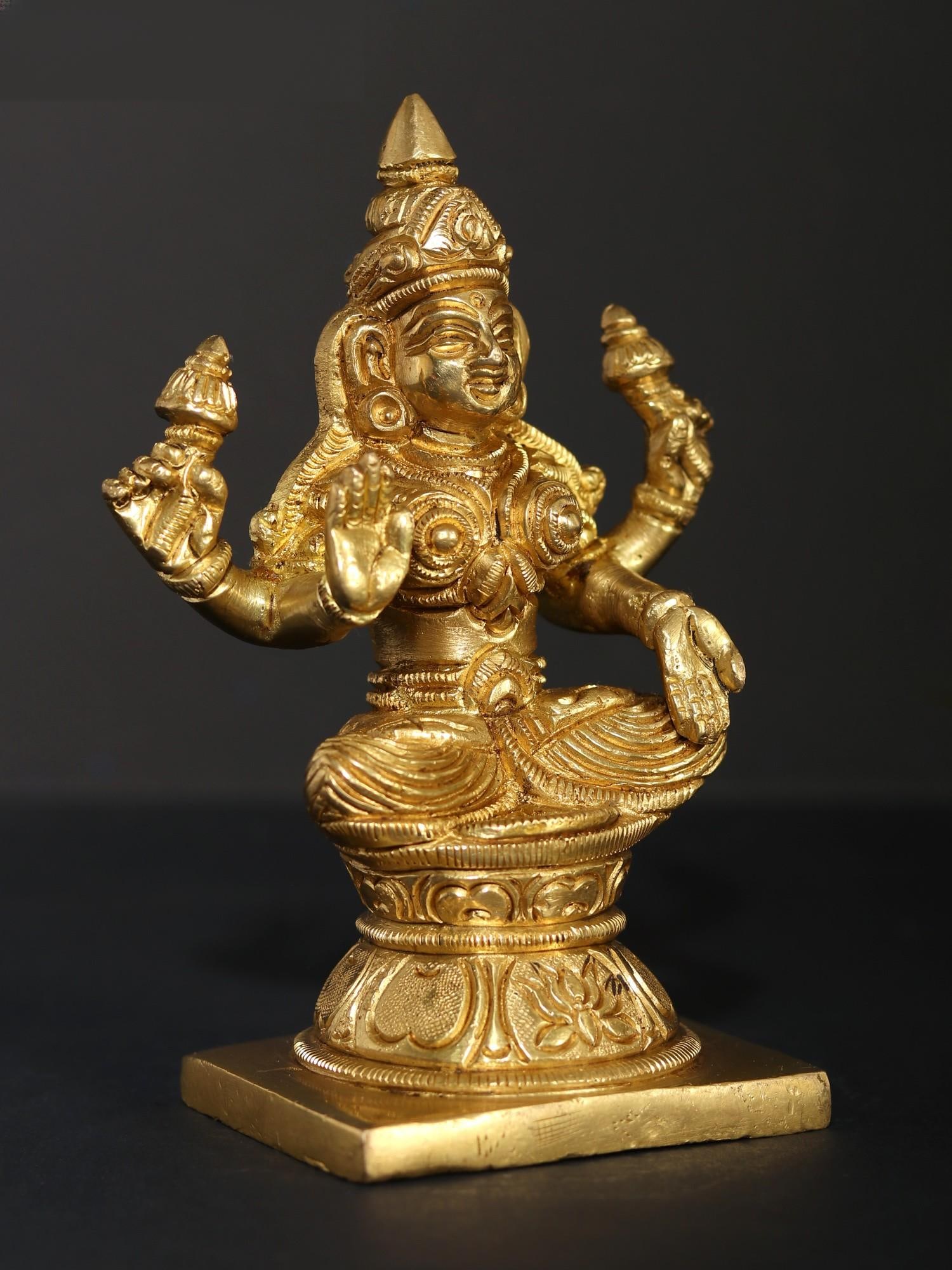 5" Vidya Lakshmi - Goddess of Knowledge and Arts | Brass Statue - 2