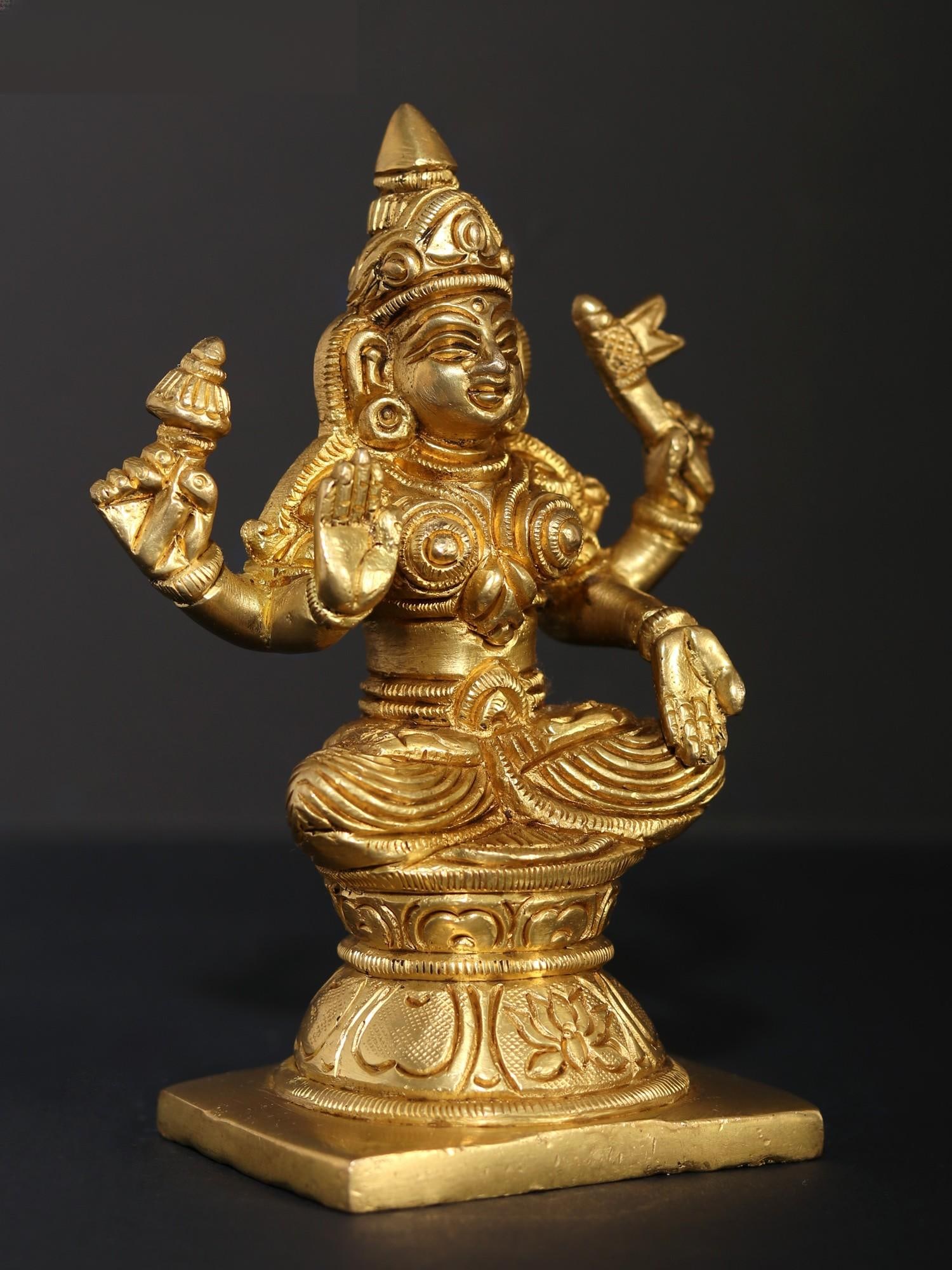 5" Goddess Adi Lakshmi - A Form of Ashta Lakshmi | Brass Statue - 2