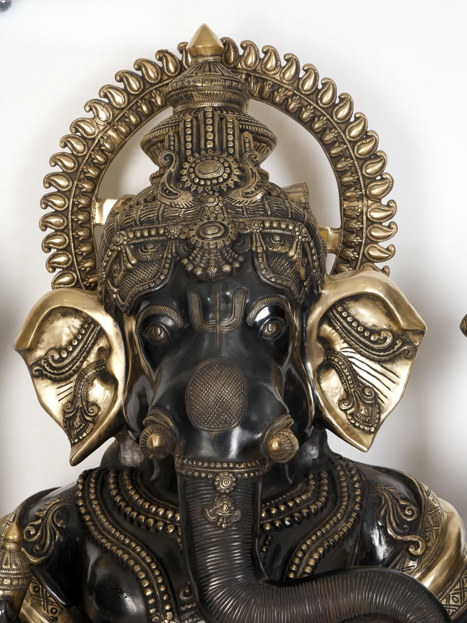 61" Large Chaturbhuja Lord Ganesha | Brass Statue - 2