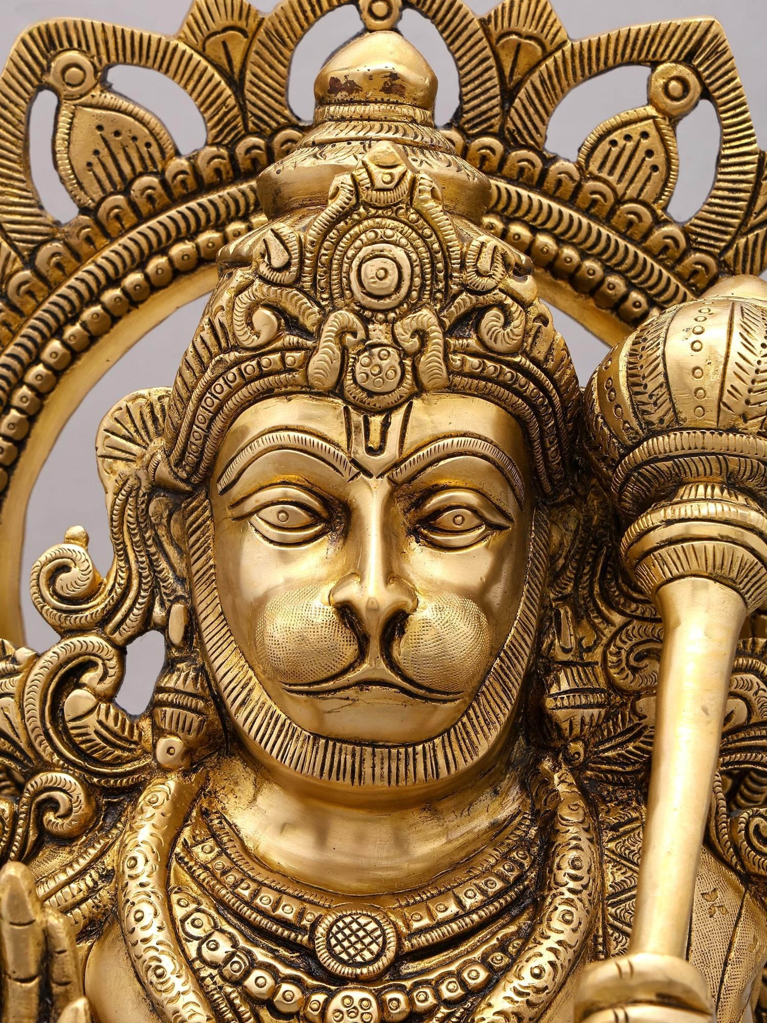 18" Pawan Putra Lord Hanuman Seated on Throne in Blessing Gesture - 2