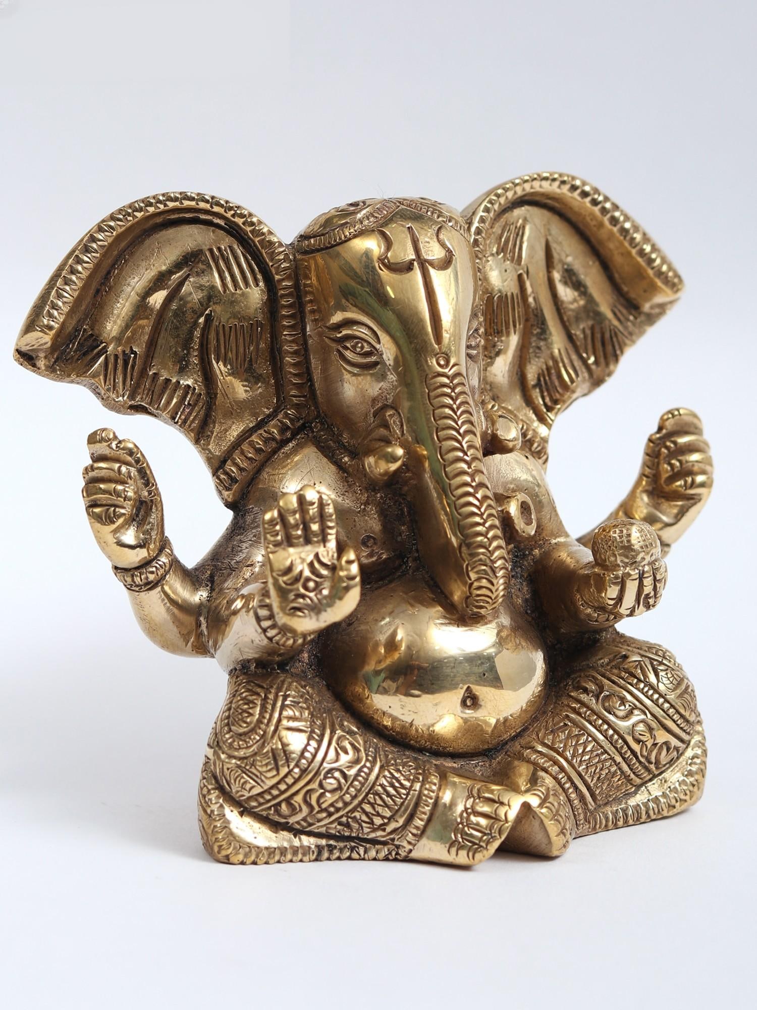 3" Small Large Ears Lord Ganesha Brass Statue - 2