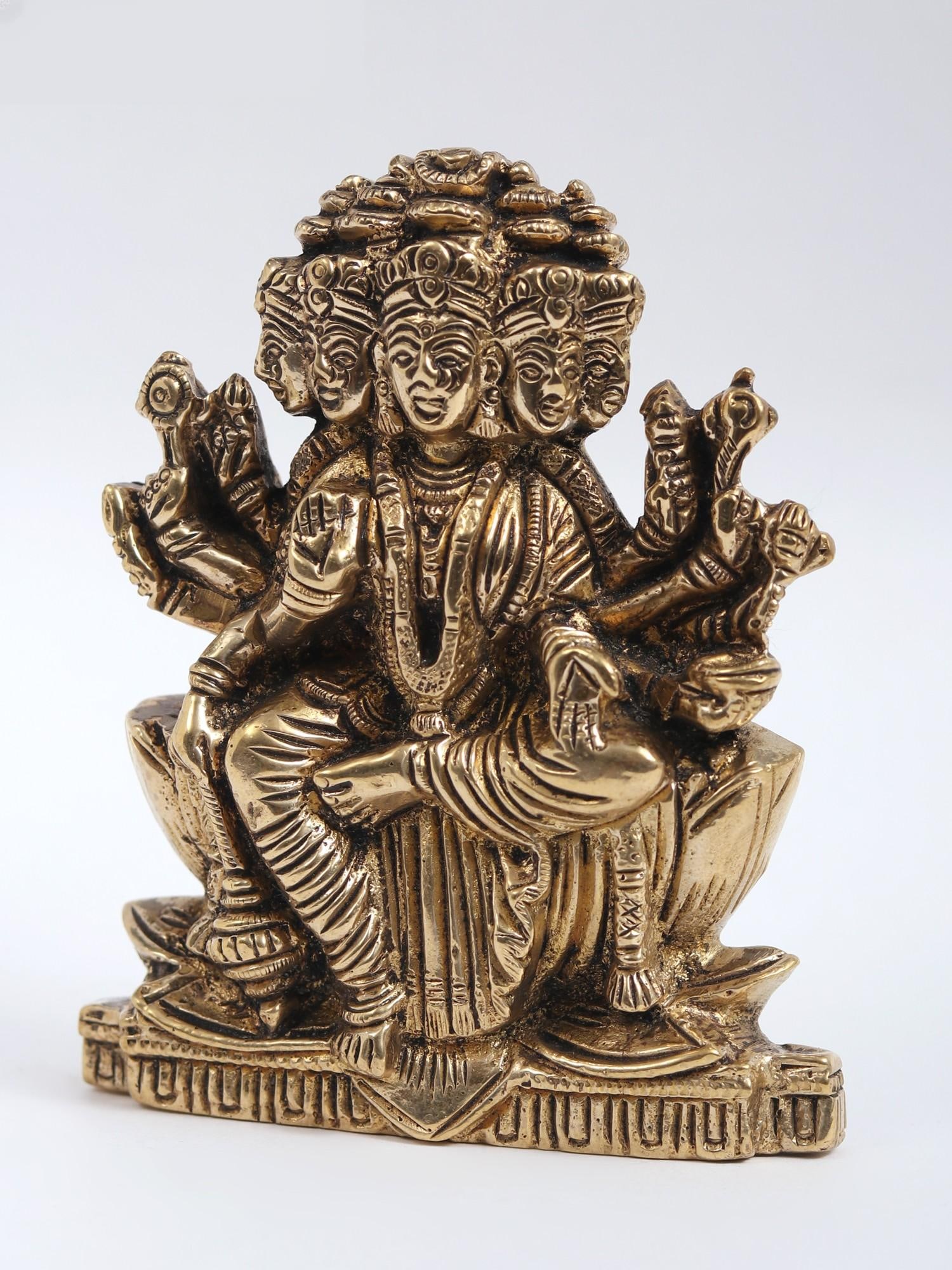 3" Small Goddess Gayatri Seated on Lotus | Flat Brass Statue - 2
