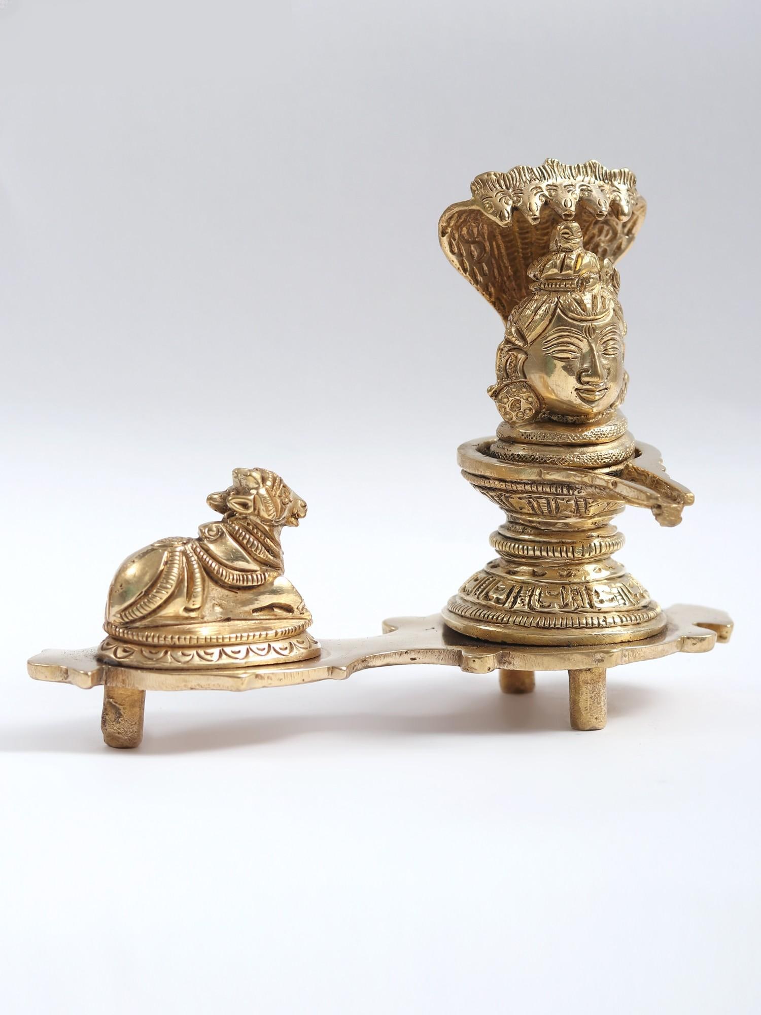6" Small Nandi-Shivalinga with Protecting Five-Hooded Naga - 2