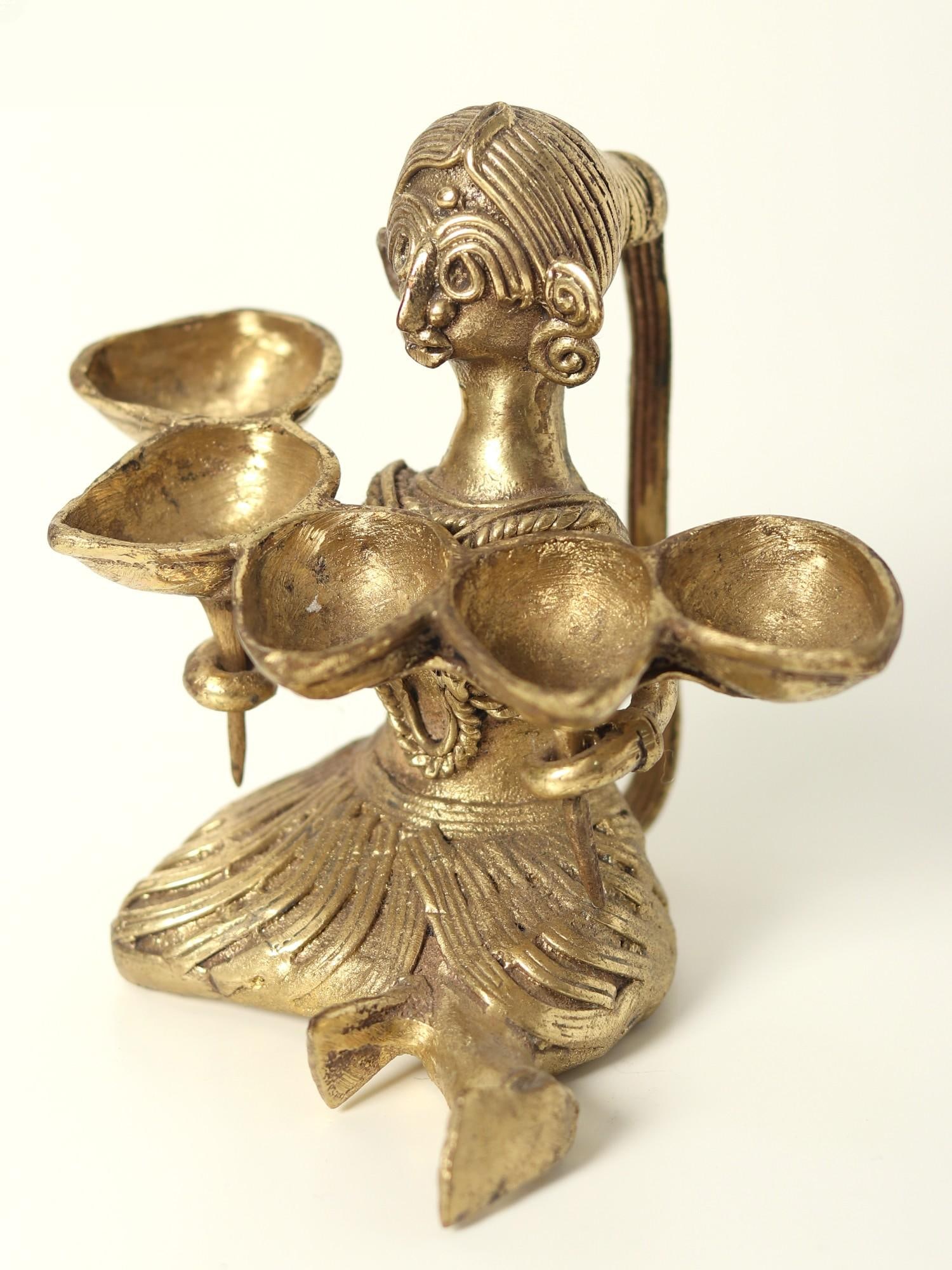 3" Small Brass Tribal Lamp (Diya) | Dhokra Art - 2
