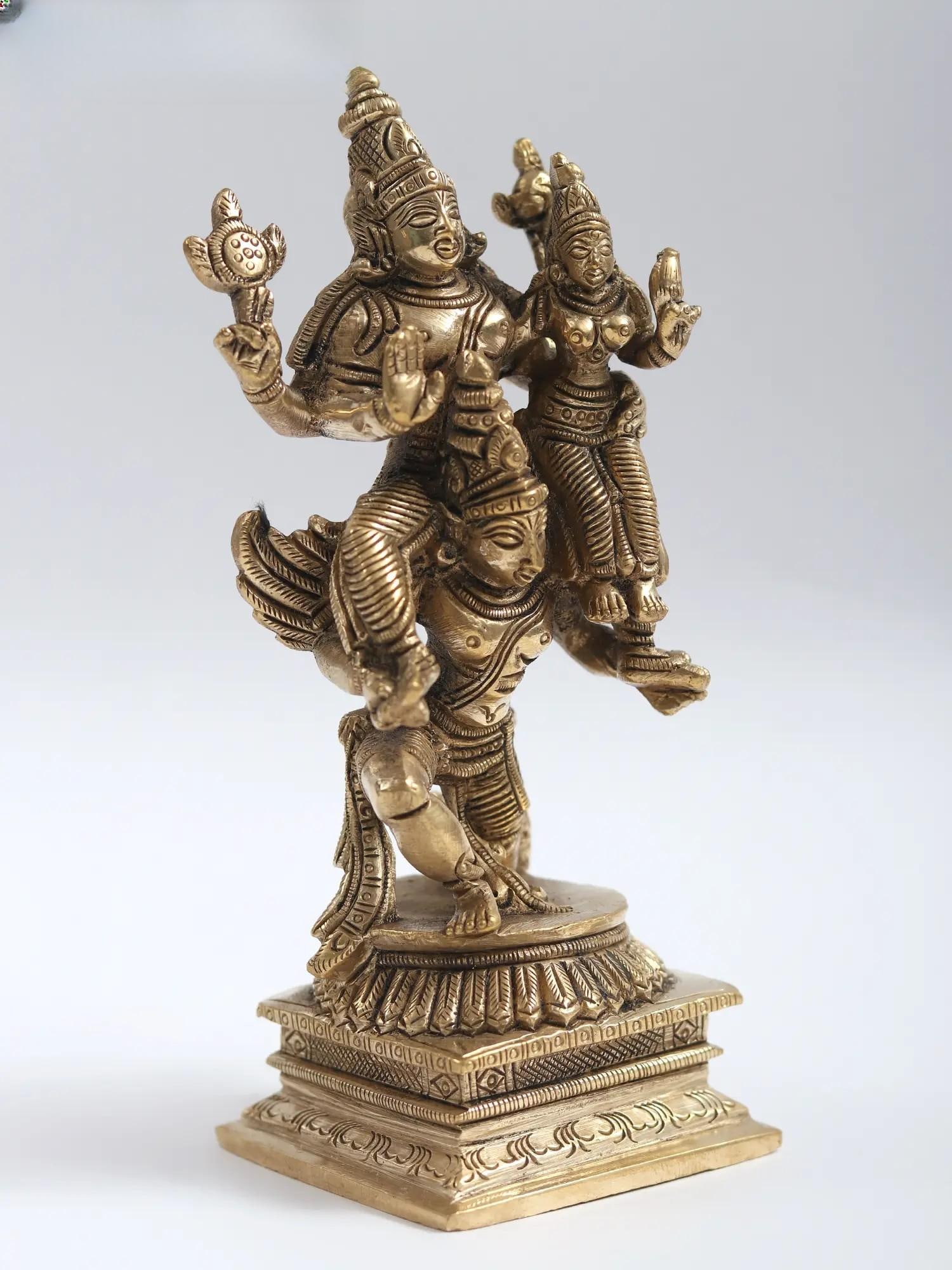 5" Small Lord Vishnu with Goddess Lakshmi Seated on Garuda - 2