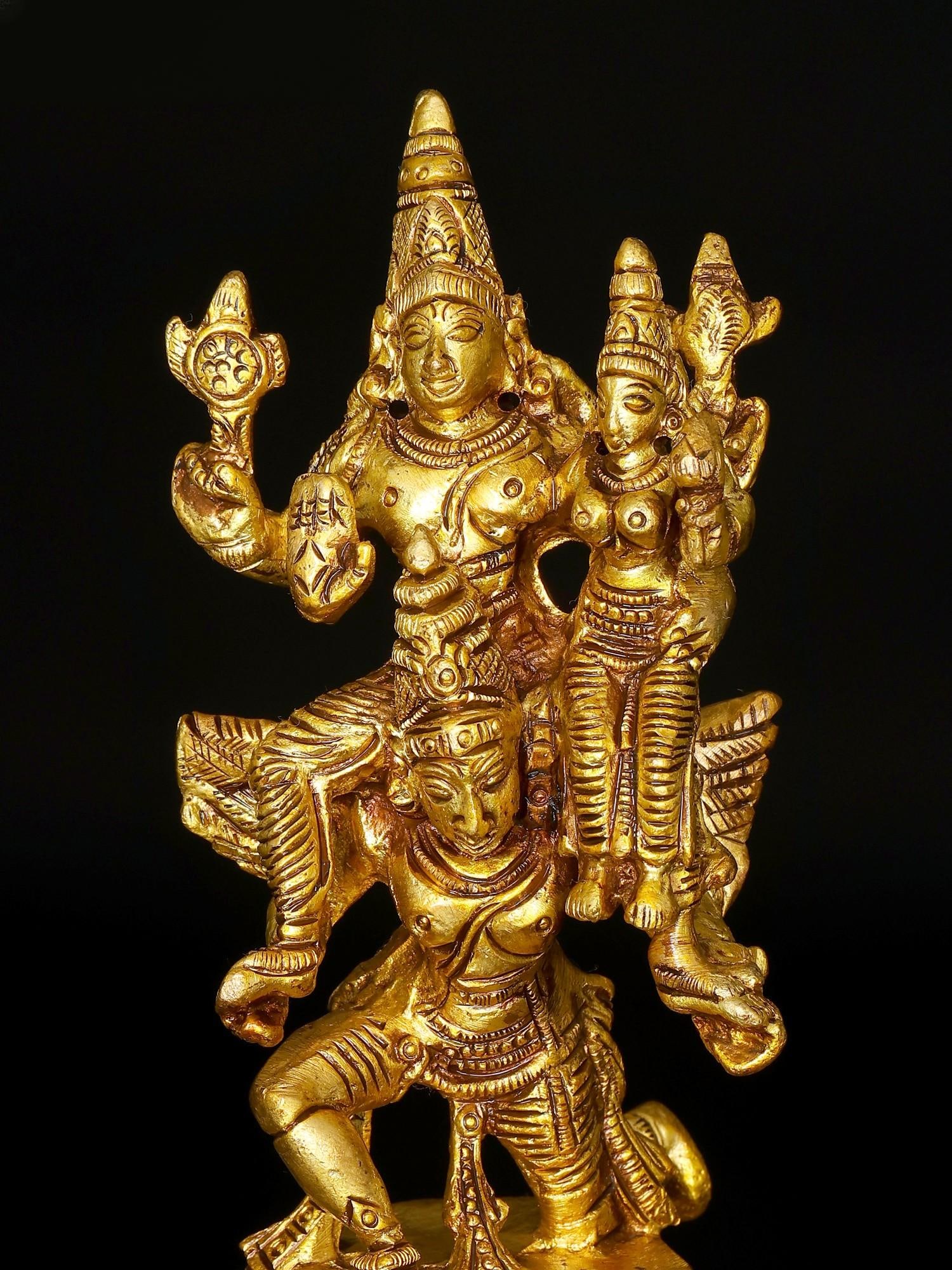 5" Small Lord Vishnu with Goddess Lakshmi Seated on Garuda - 2