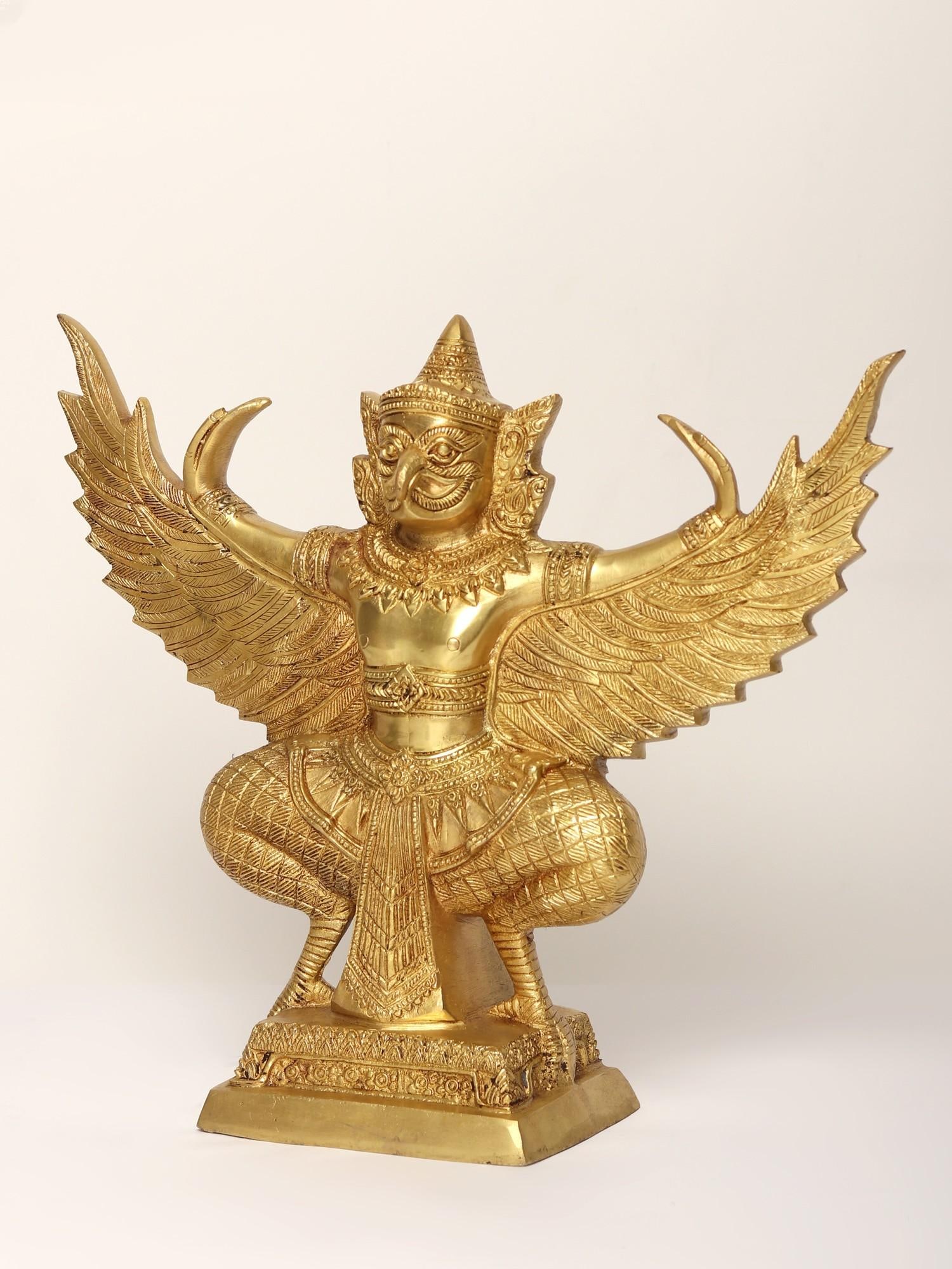 14" Garuda Brass Statue - Vahana of Lord Vishnu - 2