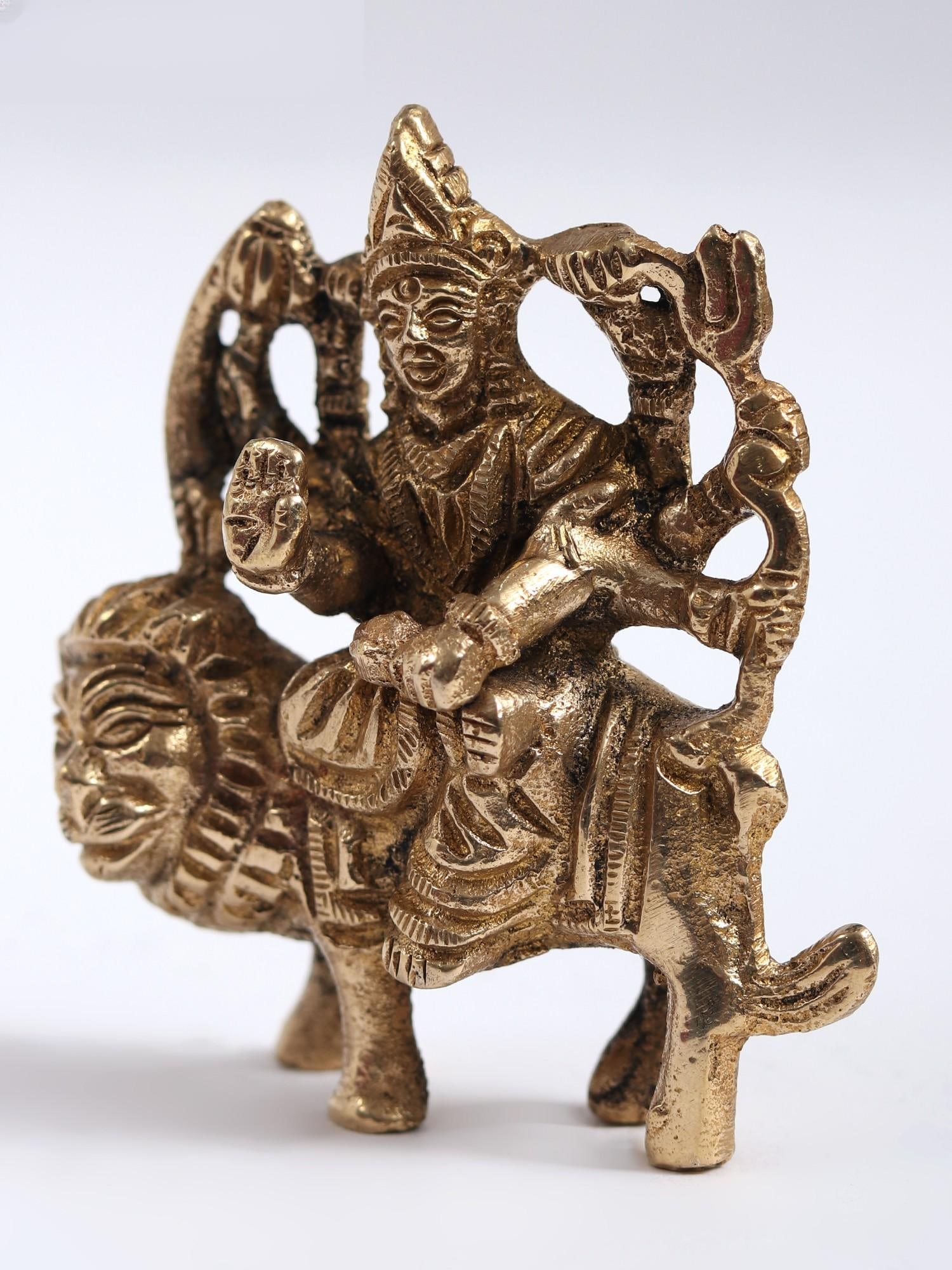 2" Small Brass Goddess Durga Sculpture - 2