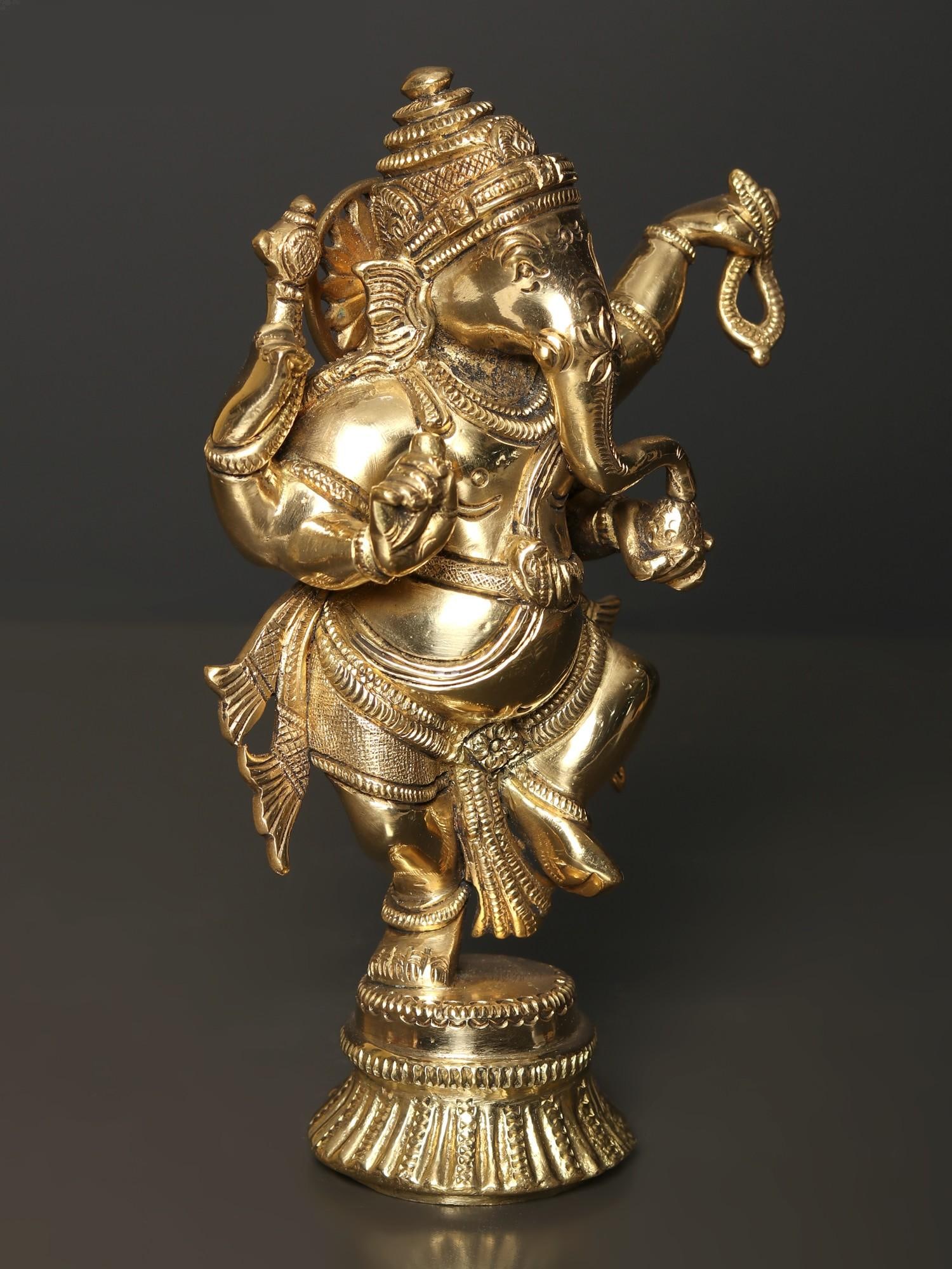 7" Dancing Lord Ganesha Brass Statue - 2