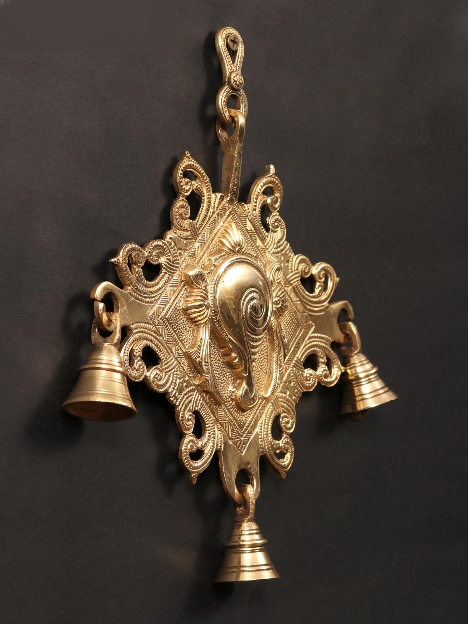 10" Wall Hanging Conch Bell in Brass - 2
