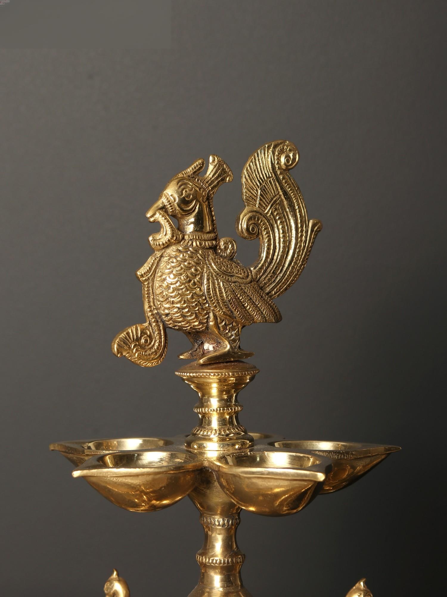 20" Brass Nineteen Wicks Designer Peacocks Lamp - 2